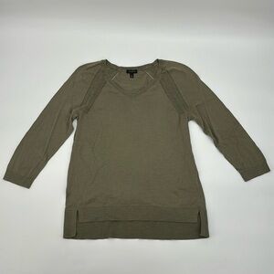 Talbots Women's Olive green vneck lightweight 3/4 sleeve knit sweater size Small